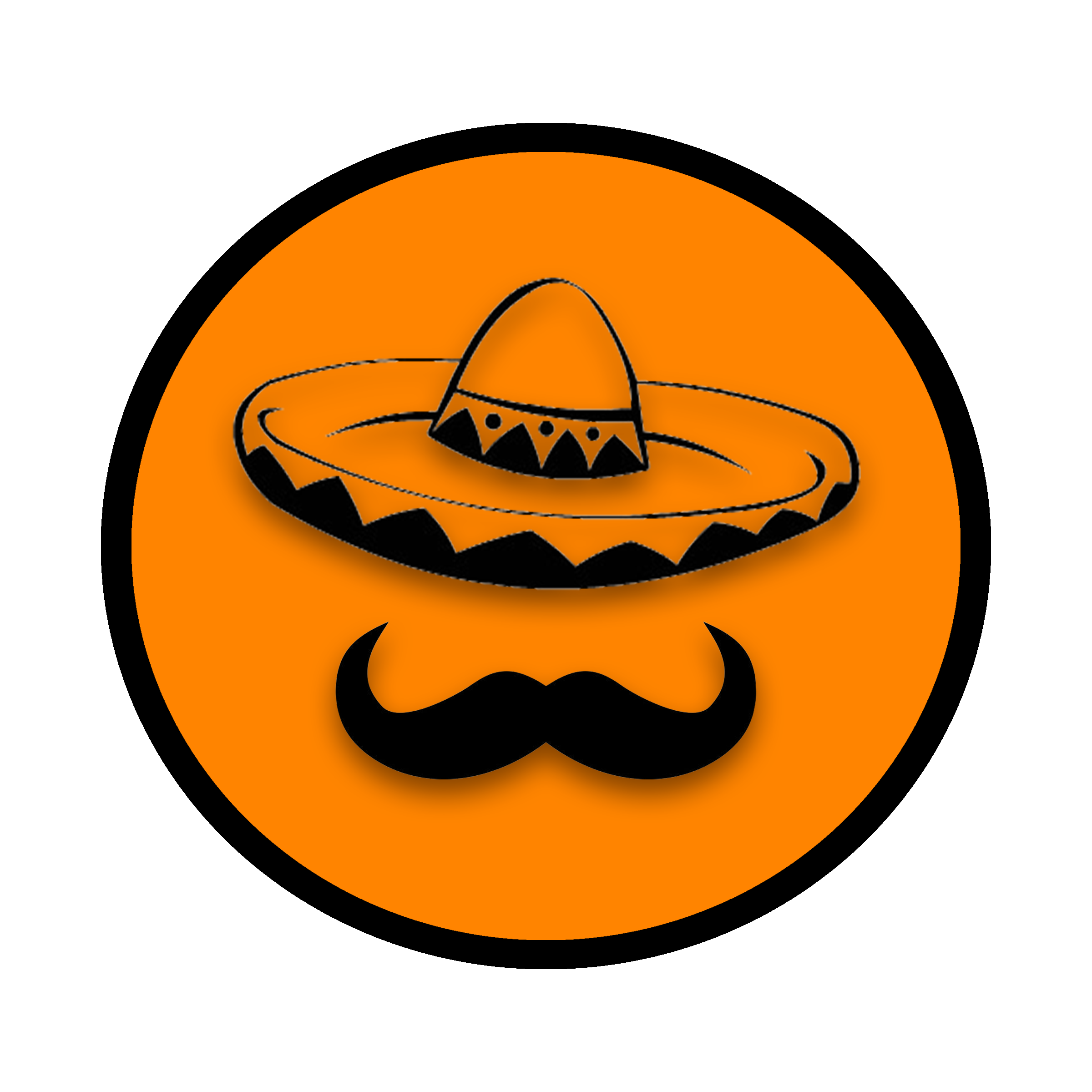 mariachi hat and moustache with orange background with black border