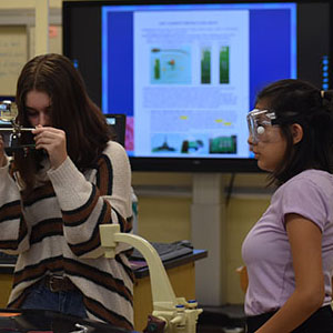 Two students are working together to complete their soldering activity.